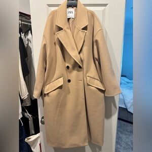 Zara Tan Long Coat Structured